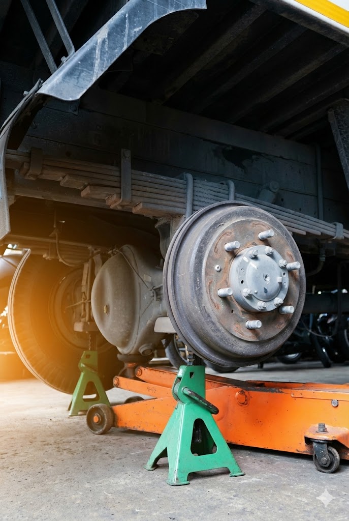 axle at the underside of a truck