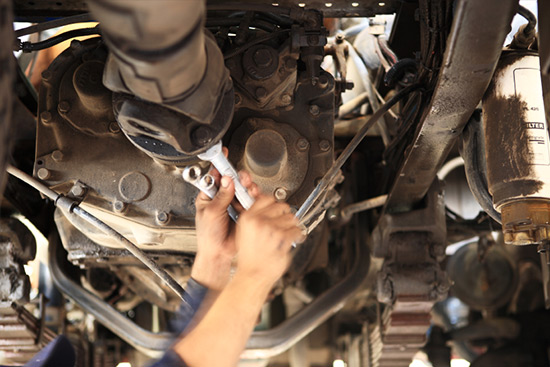 underside of the truck being repaired