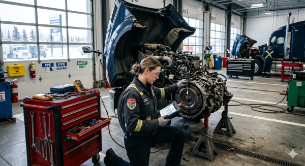Qualified technicians importance in Alberta heavy-duty truck repair shop ensuring safe and precise diagnostics for commercial trucks