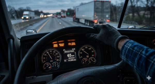Dashboard warning lights during truck limp mode in a commercial diesel truck